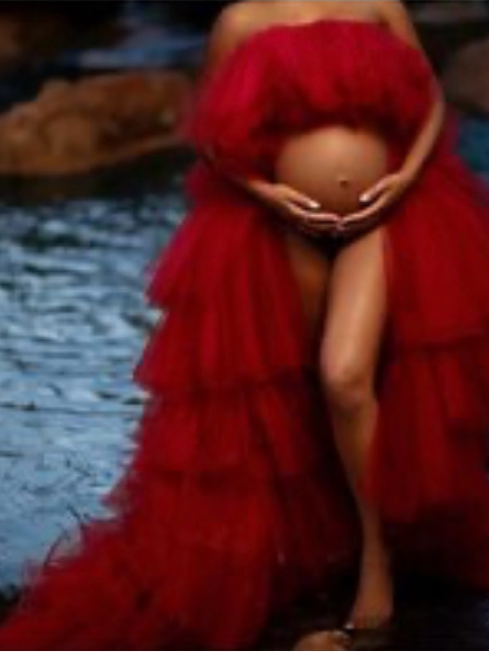 Dramatic Red Maternity Tulle Gown